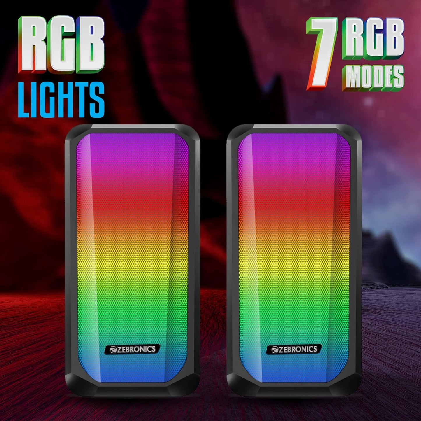 Zebronics Zeb-Fame 1 USB Powered 2.0 Speaker with 10W RMS Output, 7 RGB Modes, LED Control Switch, Volume Control, 3.5mm Input, Compatible for Computers and Laptops Black