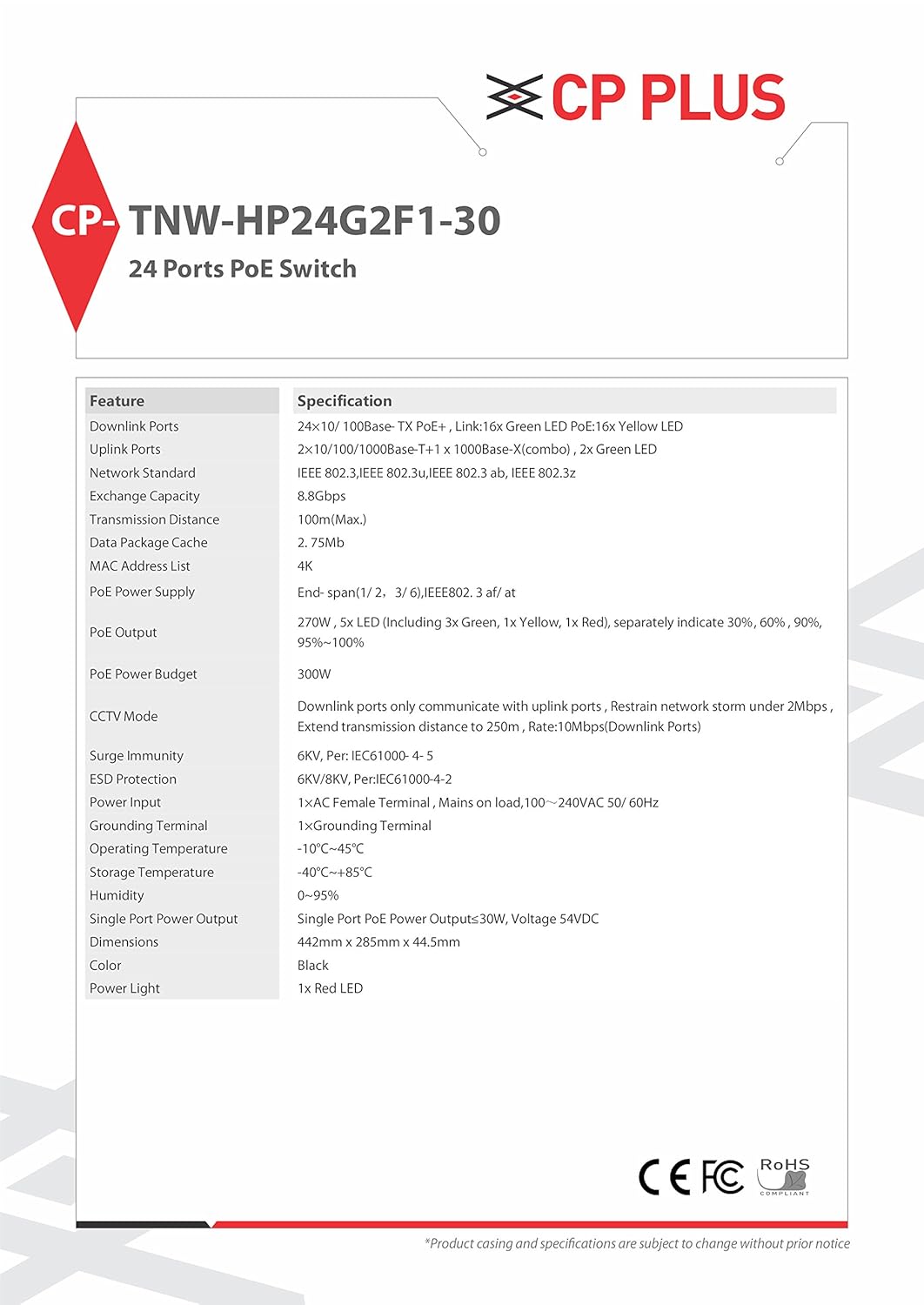 CP PLUS 4 port networking switch (CP-TNW-HP4H1-6) 5 Ports 100 Mbps Network Switch