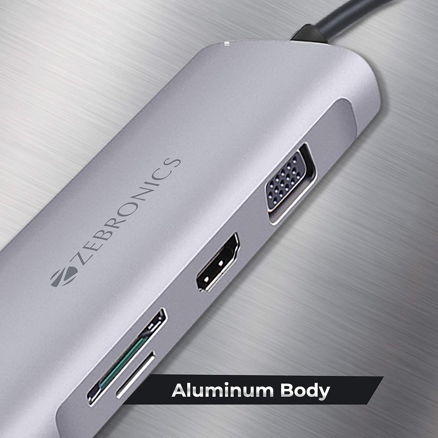 ZEBRONICS 11 in 1 USB Type C Multiport Adapter Zeb TA2000UCLVAP with USB, HDMI, VGA, 3.5mm, RJ45, SD, Micro SD, Type C PD