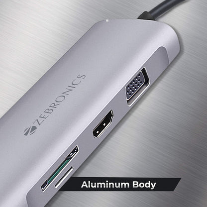 ZEBRONICS 11 in 1 USB Type C Multiport Adapter Zeb TA2000UCLVAP with USB, HDMI, VGA, 3.5mm, RJ45, SD, Micro SD, Type C PD