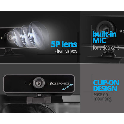 ZEBRONICS Zeb-Ultimate Plus USB Powered high Resolution Web Cam with 5P Lens and Full HD1920x1080,Built-in mic, Night Vision with Control pod for Brightness with 1.5M Cable, Optical Zoom