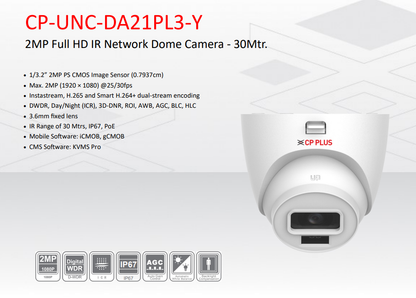 2MP Full HD IR Network Dome Camera - 30Mtr - CP-UNC-DA21PL3-Y